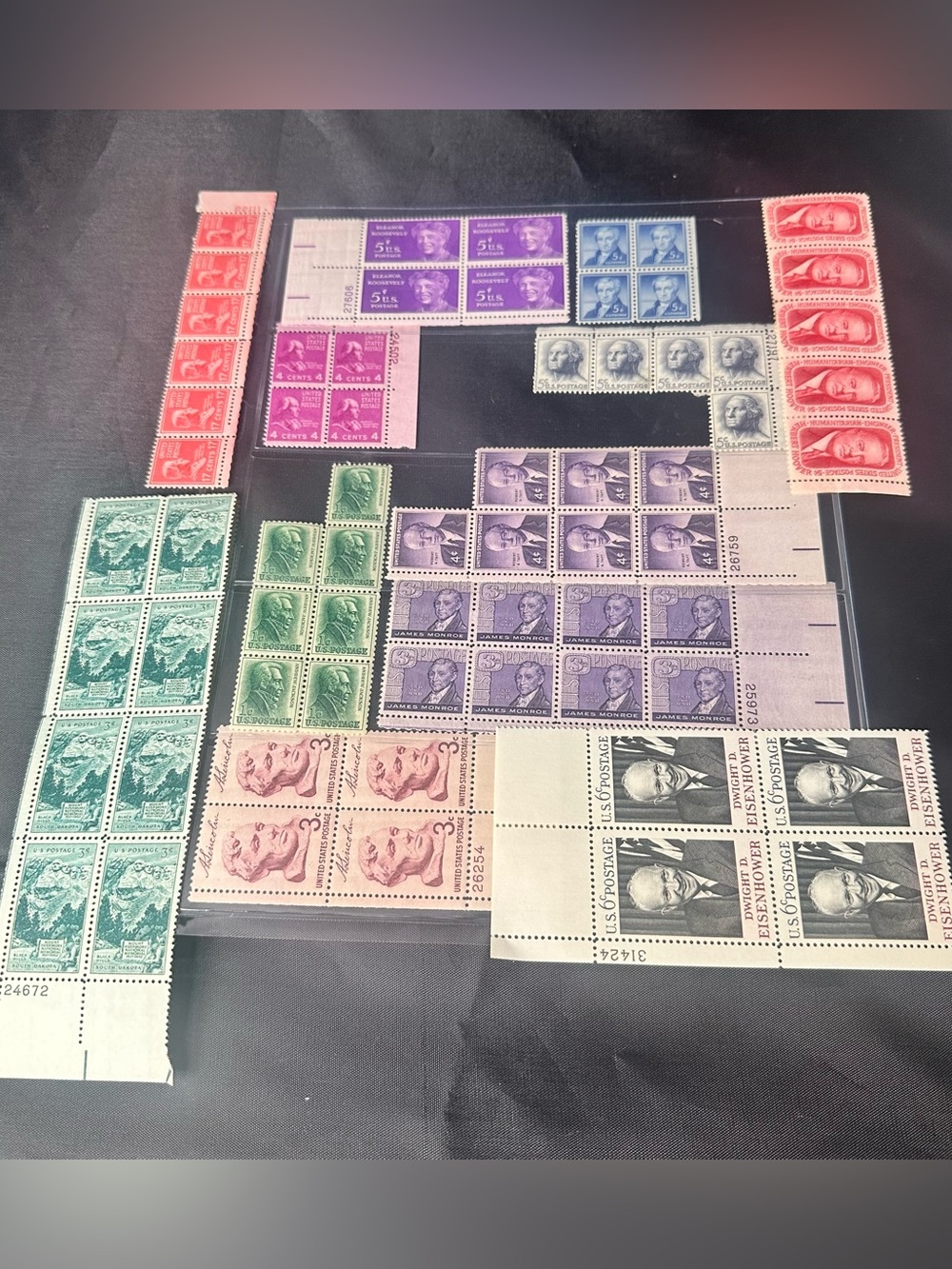 60+ Vintage U.S. Postage Stamps Blocks Plate Numbers Presidents